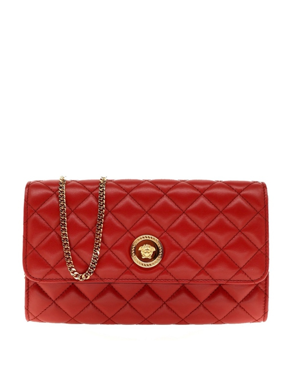 Versace Medusa Chain Crossbody Quilted Red Leather New